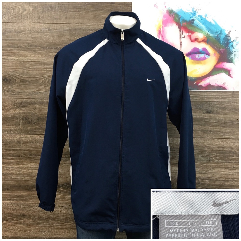 VINTAGE Nike Y2K Mens XXL Navy Full Zip Mesh Lined Windbreaker Track Jacket